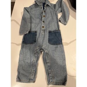 Rylee + Cru Toddler Denim Romper Jumpsuit Light Wash Blue 18-24M Long Sleeve